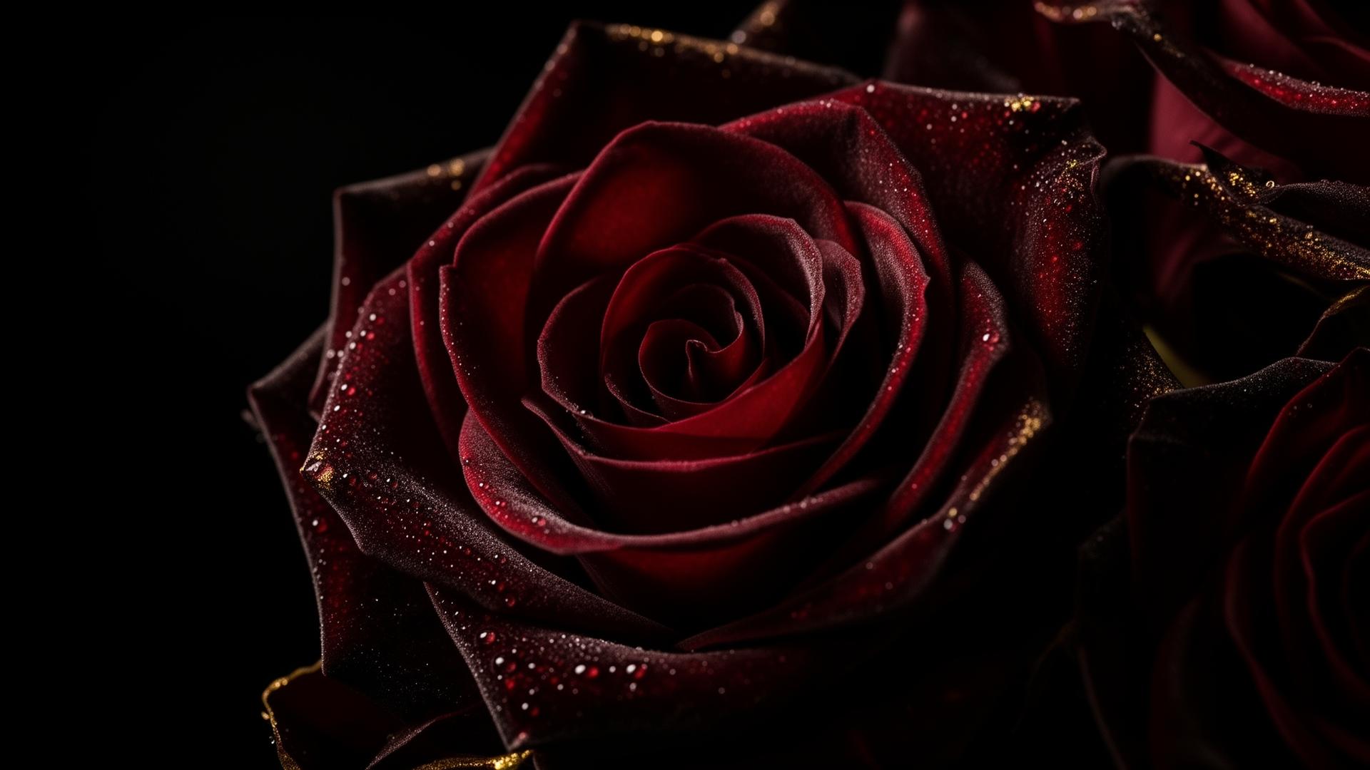 Velvet burgundy roses cinematic close-up